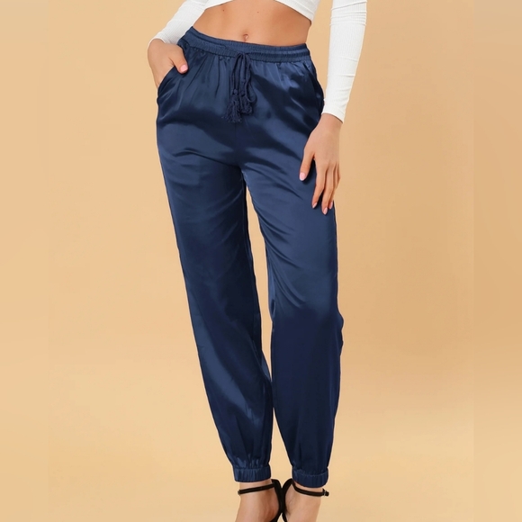 Allegra K Drawstring Elastic Waist Athleisure Pants Satin Joggers XS - Picture 6 of 6